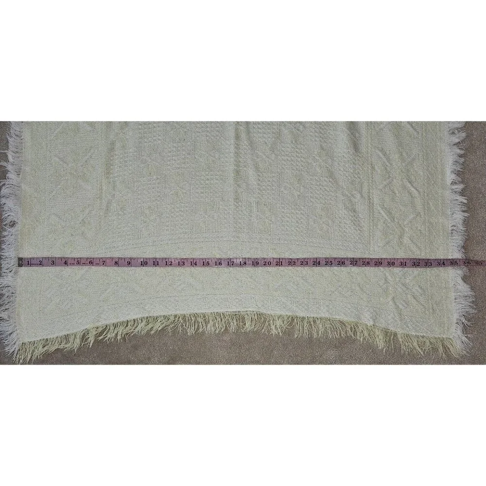 VTG Yellow White Baby Blanket Acrylic Fringe Knit 35x36